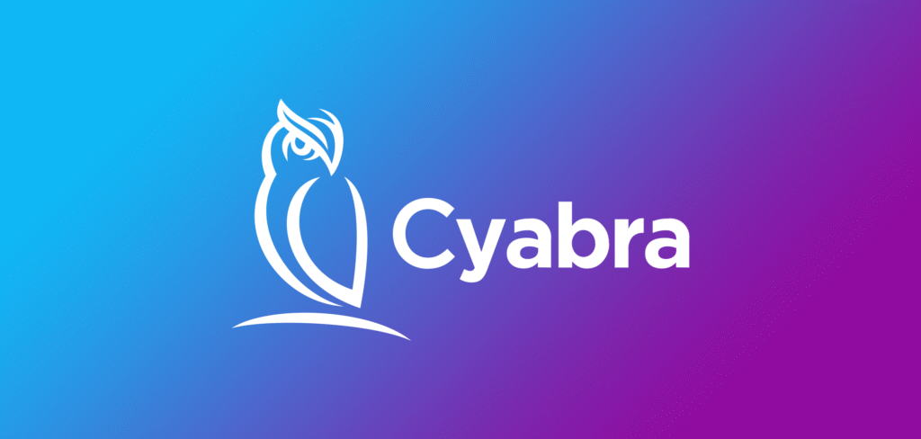 Cyabra logo with white stylized owl and company name on a blue-to-purple gradient background