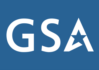 U.S. General Services Administration logo with white letters and star-shaped cutout on blue background