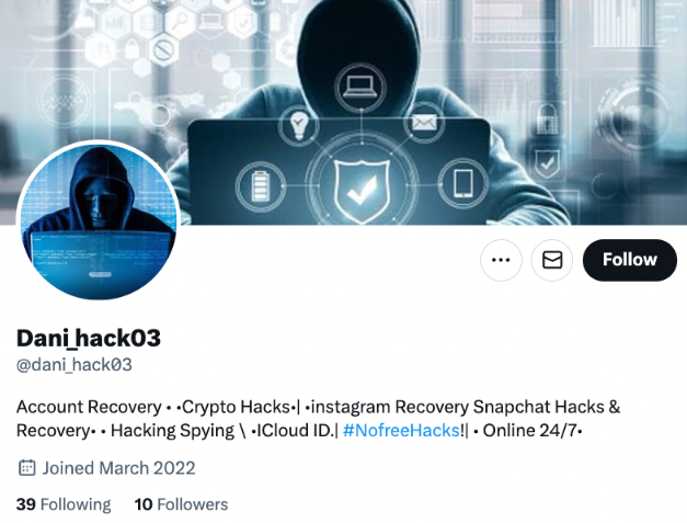 a hacker offering account recovery services.