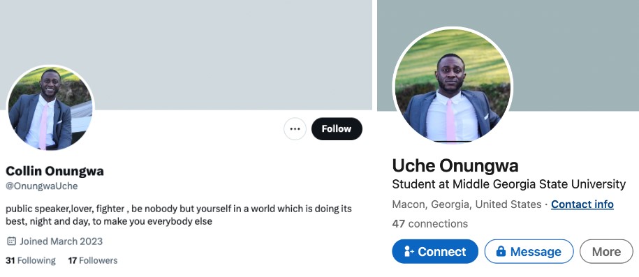 The Twitter profile and the LinkedIn profile: same person, or an impersonator?