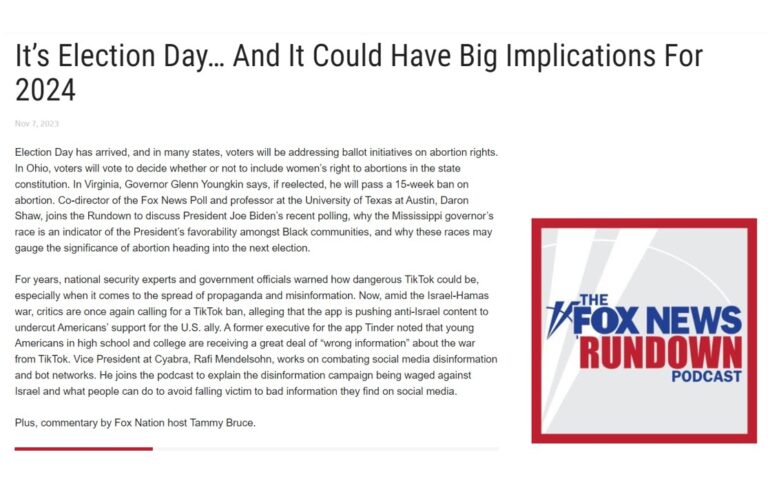 Fox News Rundown podcast logo with bold blue text on a light gray background framed by a red border