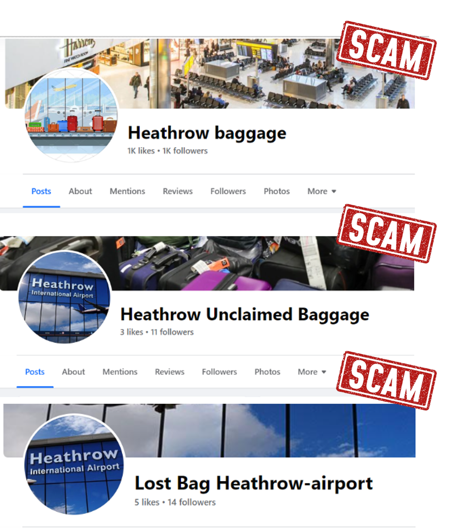 One active fake Heathrow account, two more laying in wait. 