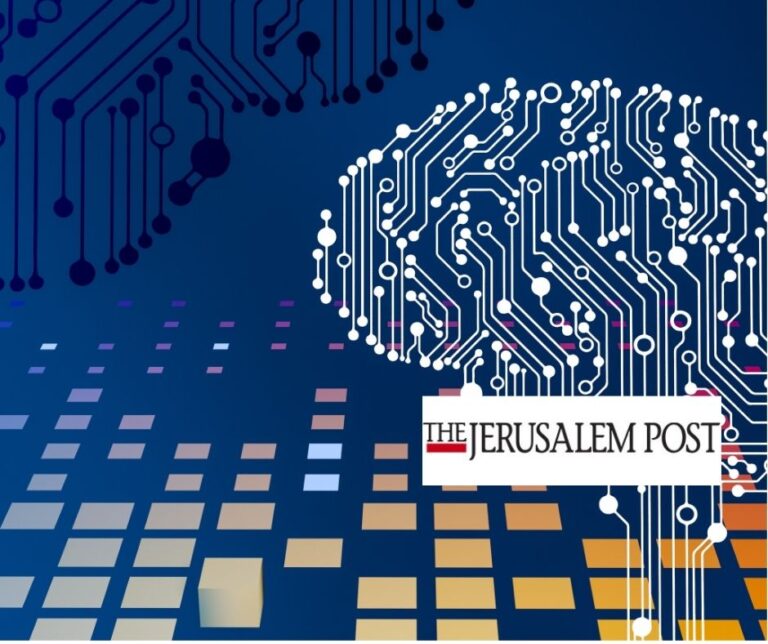 The Jerusalem Post logo layered on a stylized brain made of circuit lines and pixelated blocks, symbolizing technology and data analysis