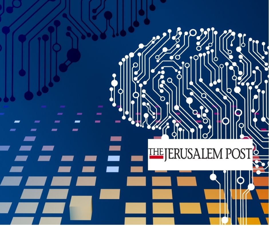 The Jerusalem Post logo layered on a stylized brain made of circuit lines and pixelated blocks, symbolizing technology and data analysis