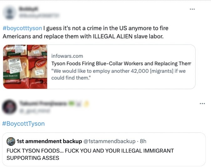 Fake profiles attacking Tyson Foods. 