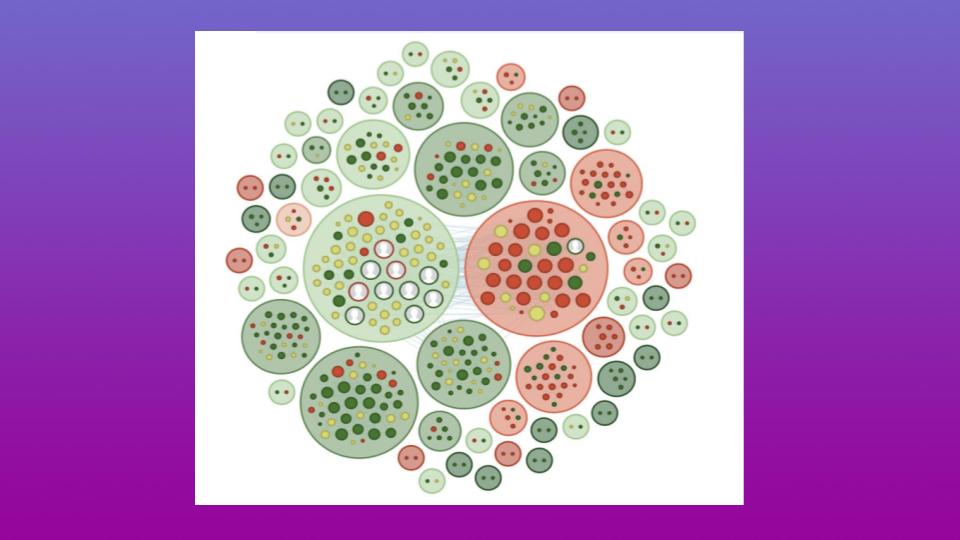 Network chart depicting clusters of social media accounts involved in the 2024 Russian presidential election conversation, with colored nodes indicating sentiment and circle sizes reflecting influence