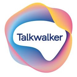 Talkwalker logo inside a multicolored fluid shape