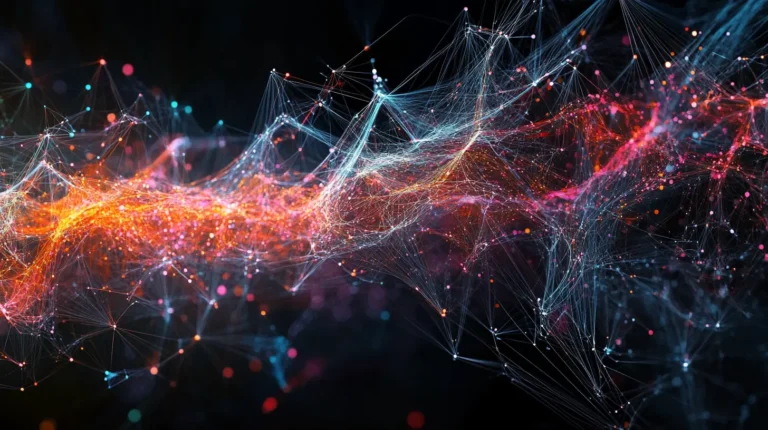 Abstract visualization of interconnected data nodes illustrating narrative intelligence analysis
