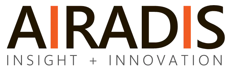 AIRADIS wordmark in black with orange vertical bars representing the I’s and grey tagline INSIGHT + INNOVATION