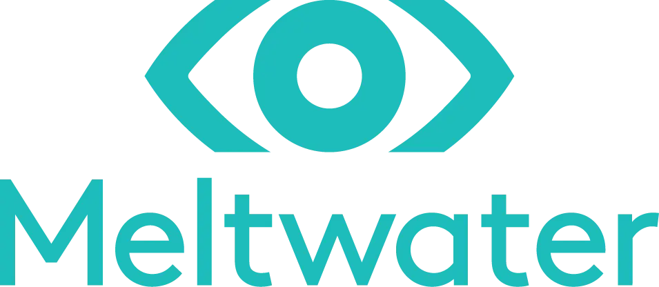 Teal Meltwater logo featuring an abstract eye icon above the company name