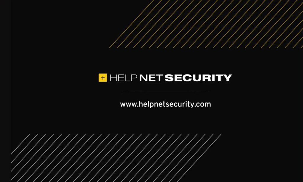 Help Net Security logo centered on a black background with yellow and white diagonal line accents
