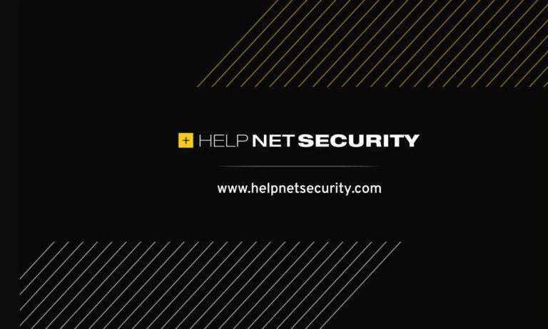 Help Net Security logo centered on a black background with yellow and white diagonal line accents