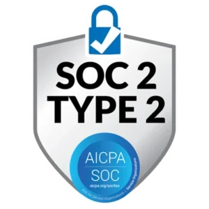 SOC 2 Type 2 compliance badge featuring a padlock icon and the AICPA SOC seal