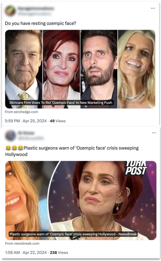Fake profile spreading articles about the "Ozempic Face" 