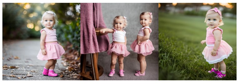 AI-generated images of toddler girls in pink outfits illustrating synthetic personas used in online disinformation