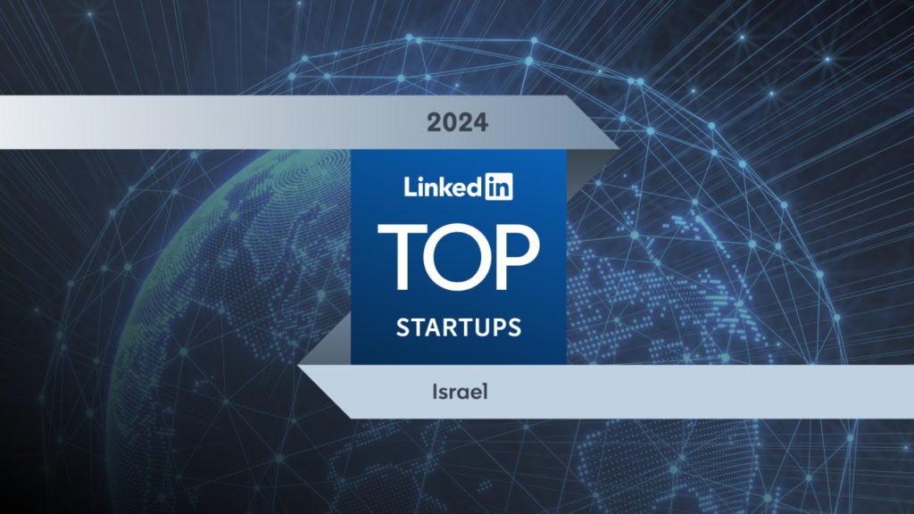 LinkedIn 2024 Top Startups Israel graphic featuring a digital globe network backdrop